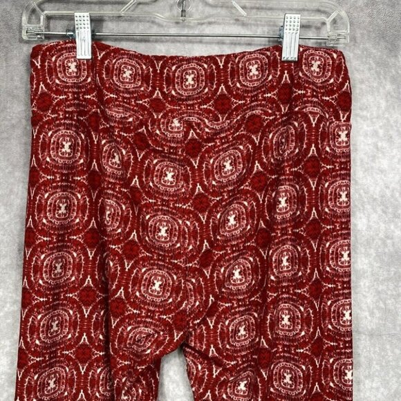 LuLaRoe Leggings Stretch Pant Womens Tall & CurvyDeer Red Geometric Design Comfy - Picture 6 of 11